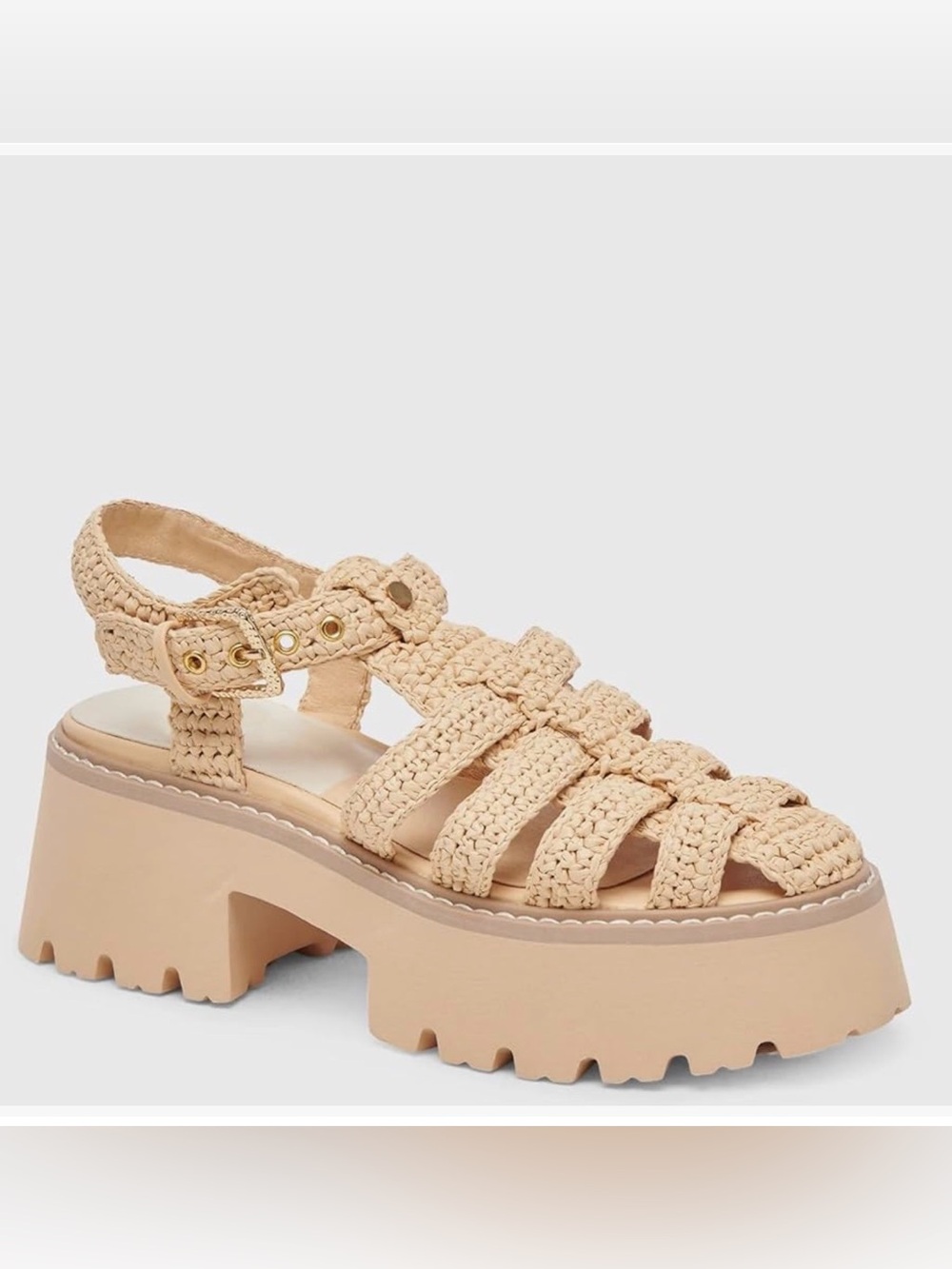 Woven Platform Sandal in Beige - Women's Chunky Heel